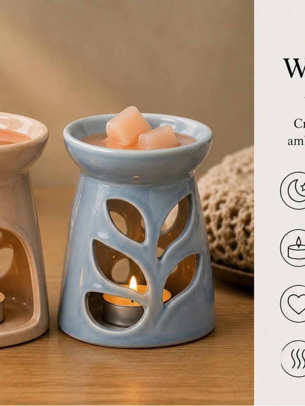 Ceramic Wax Warmer in Cream or Light Blue- Decorative Home Accent